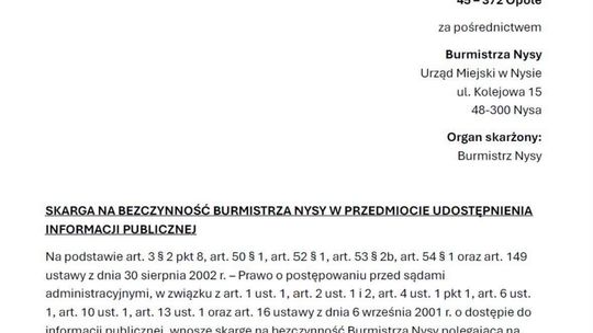 Trzy skargi do WSA w Opolu: burmistrz, Agencja Rozwoju Nysy i ZOZ odmówiły dostępu do informacji publicznej