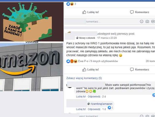 Amazon - Pracownicy zarzucają pracodawcy rażące zaniedbania dot. koronawirusa.