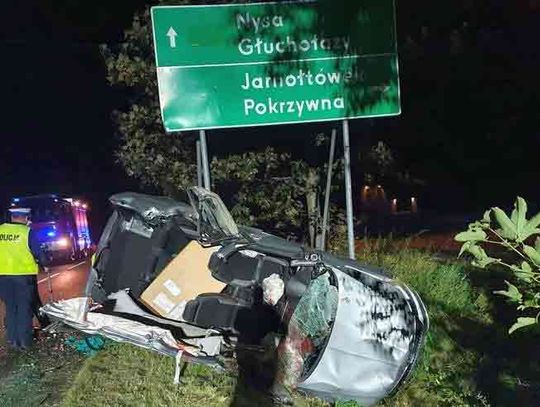 Auto uderzyło w drzewo w Konradowie pod Głuchołazami. Nie żyje 25-letni kierowca.