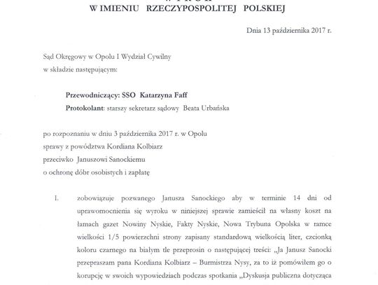 Jest oficjalny wyrok sądu na Janusza Sanockiego o zniesławienie!