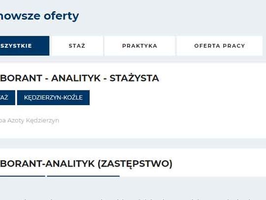 Najnowsze oferty pracy - GRUPA AZOTY ZAK S.A.