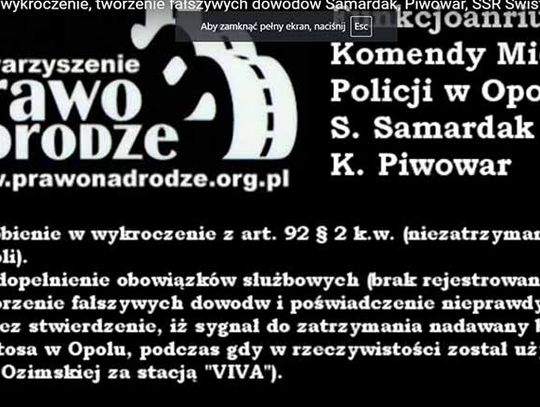 Policja Opole - Wrobienie w wykroczenie, tworzenie fałszywych dowodów Samardak, Piwowar, SSR Świst?