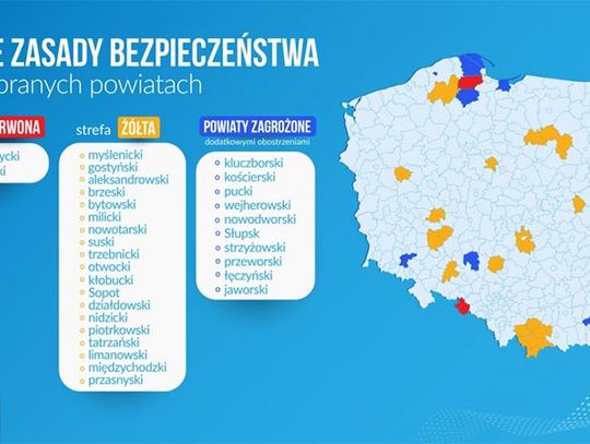 Powiat głubczycki w czerwonej, a powiat brzeski w żółtej. Od soboty dodatkowe obostrzenia