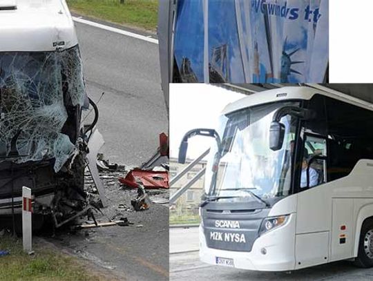 Siła uderzenia była tak duża, że kobieta przebiła szybę wypadając z autobusu. Wypadek autobusu MZK Nysa na A4.