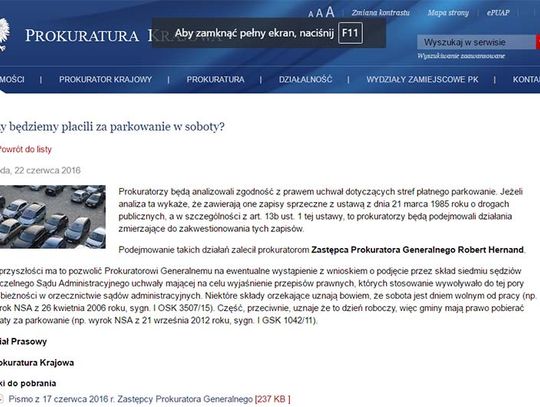 W sprawie parkowania w soboty wypowiedziała się Prokuratura Krajowa.