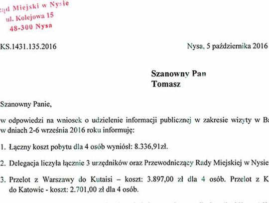 Wyjazd kosztował 8.336,91 zł - całość bez montażu - Wywiad z burmistrzem o współpracy z Batumi.