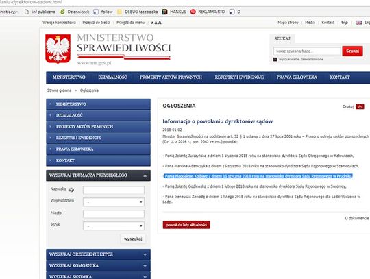 Żona burmistrza Kolbiarza zostanie dyrektorem Sądu Rejonowego w Prudniku