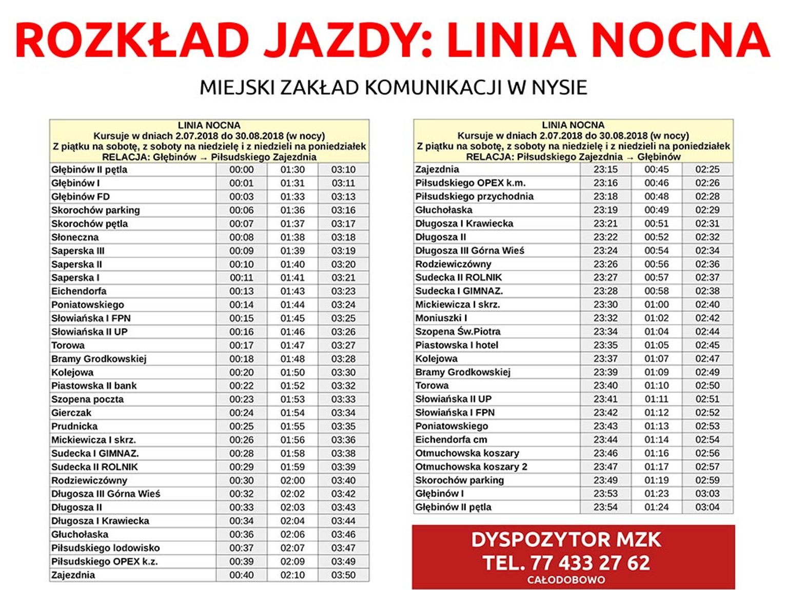 Rozklad Jazdy Mzk Piotrkow Tryb - Rozkład Jazdy MZK Nysa - linia nocna