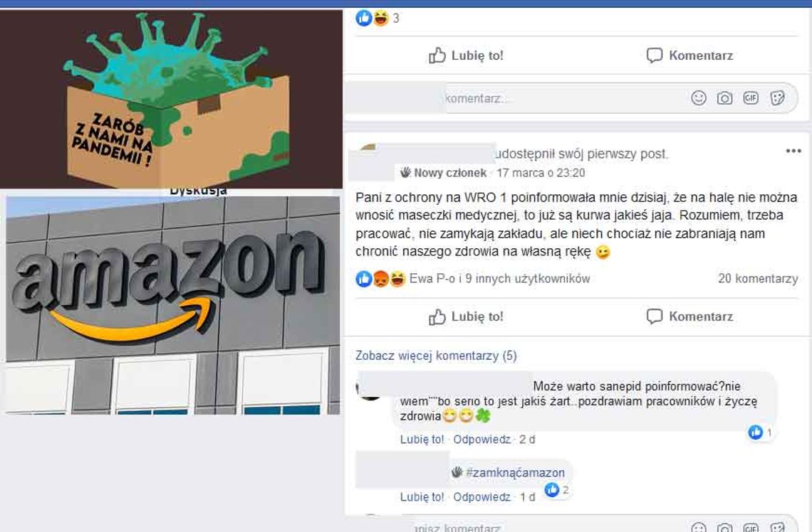 Amazon - Pracownicy zarzucają pracodawcy rażące zaniedbania dot. koronawirusa.
