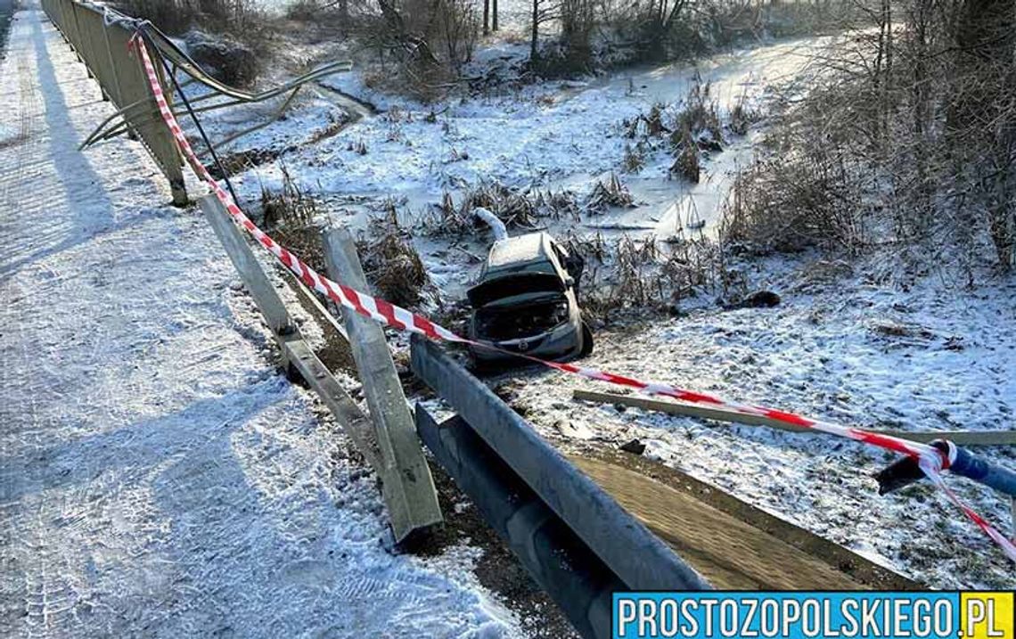Bez prawa jazdy mazdą spadł z mostu - Malerzowice Wielkie