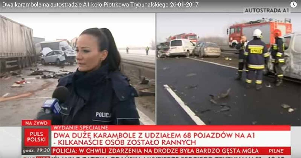 Dwa karambole na autostradzie A1 koło Piotrkowa Trybunalskiego 26-01-2017