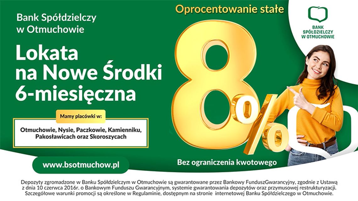 Najwyższe oprocentowanie lokal - Bank Spółdzielczy w Otmuchowie.