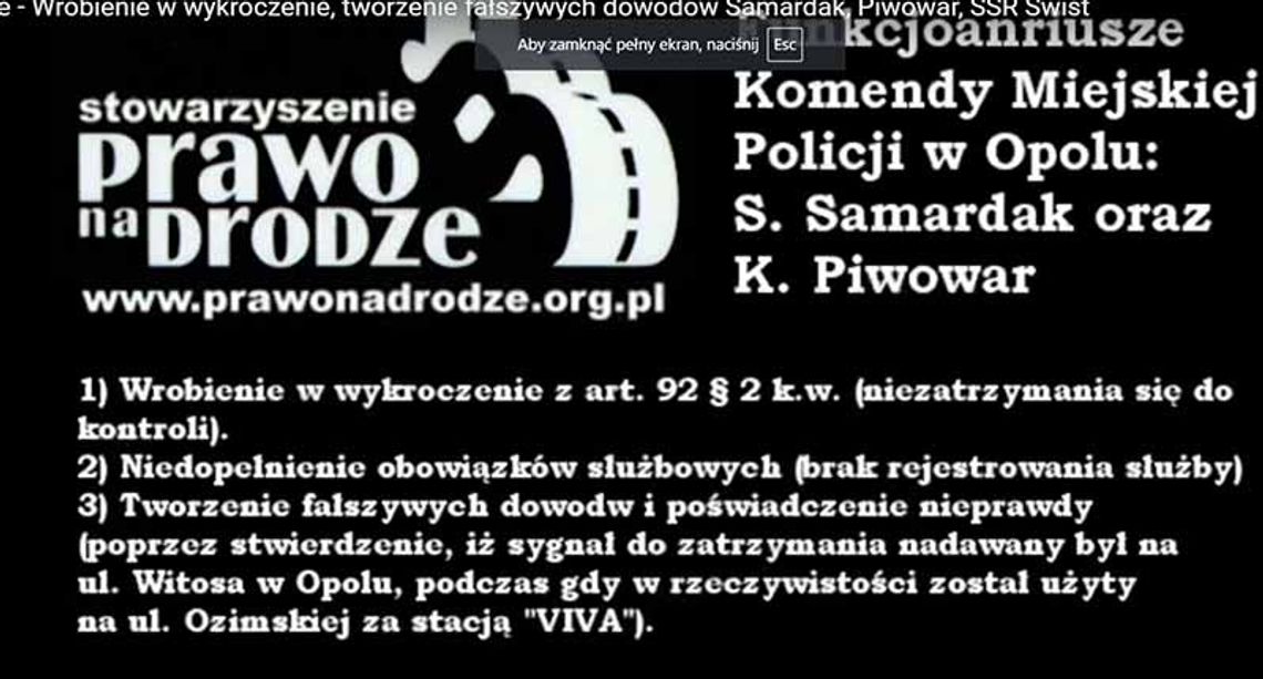 Policja Opole - Wrobienie w wykroczenie, tworzenie fałszywych dowodów Samardak, Piwowar, SSR Świst?