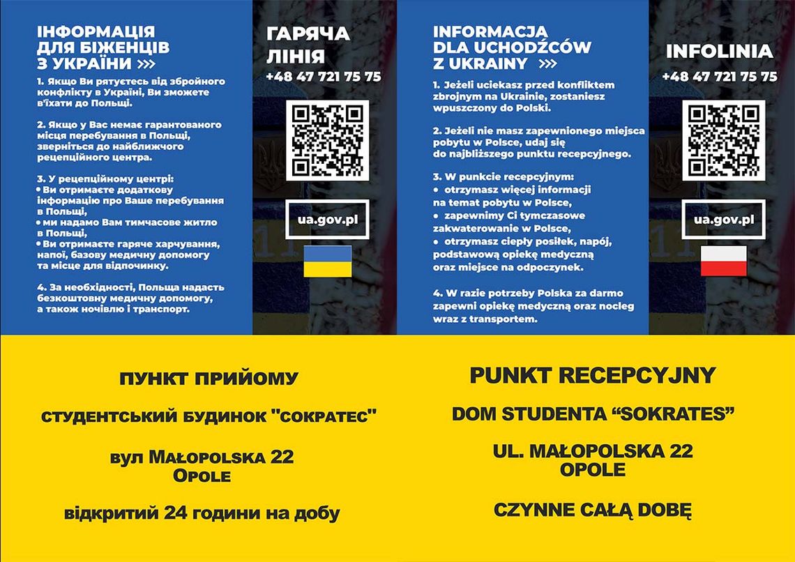 Punkt Recepcyjny dla uchodźców z Ukrainy w Opolu