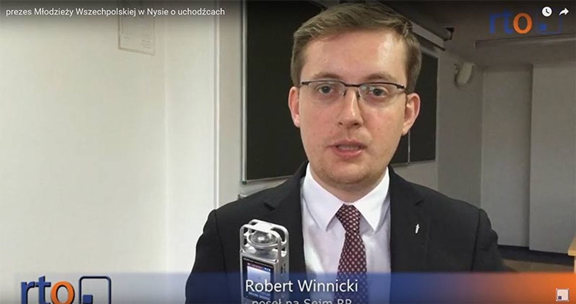 Robert Winnicki prezes Młodzieży Wszechpolskiej w Nysie o problemie uchodźców