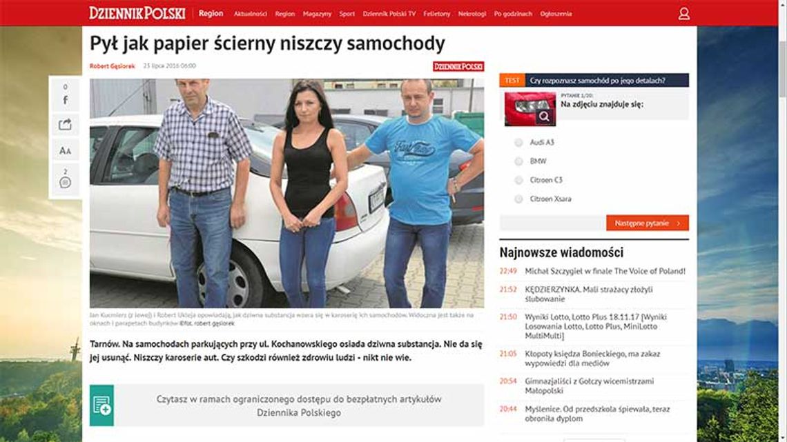 W Tarnowie i Śremie ten sam problem co w Nysie pył z odlewni niszczy lakier samochodów.