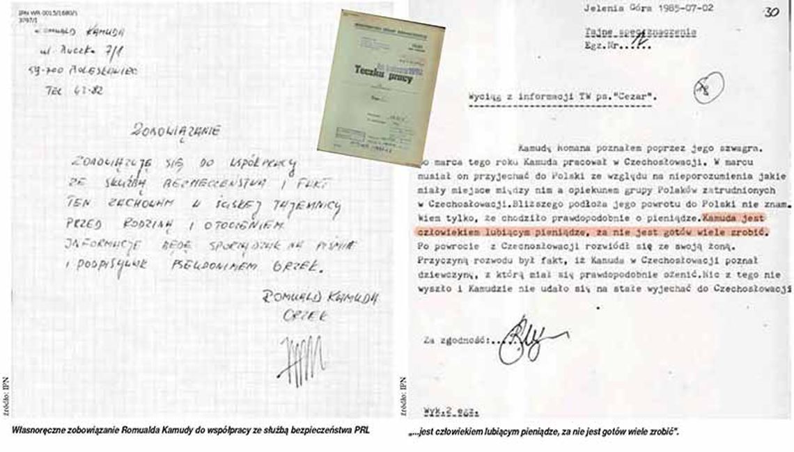 Według Nowin Nyskich Kamuda kłamał - miał w 1985 roku własnoręcznie podpisać zobowiązanie do współpracy z SB.