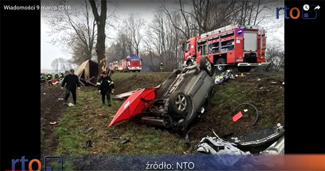 Wiadomości 9 marca 2016 - Śmiertelny wypadek na drodze w Hanuszowie, 2 osoby nie żyją.