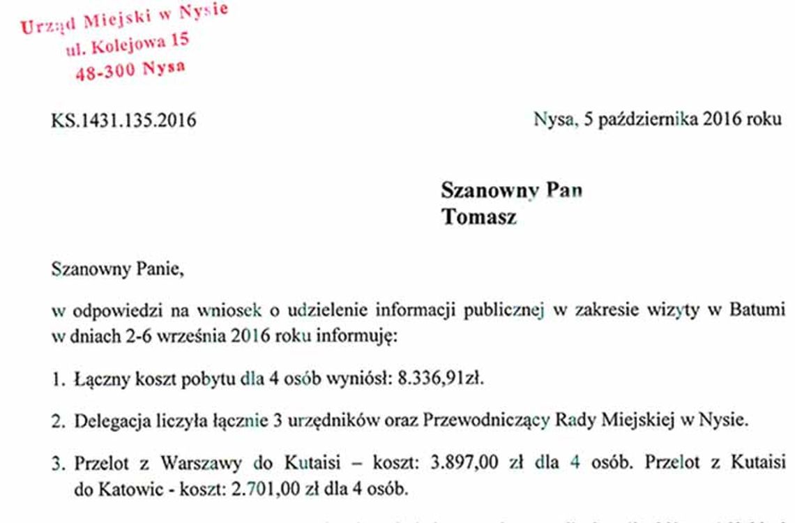 Wyjazd kosztował 8.336,91 zł - całość bez montażu - Wywiad z burmistrzem o współpracy z Batumi.