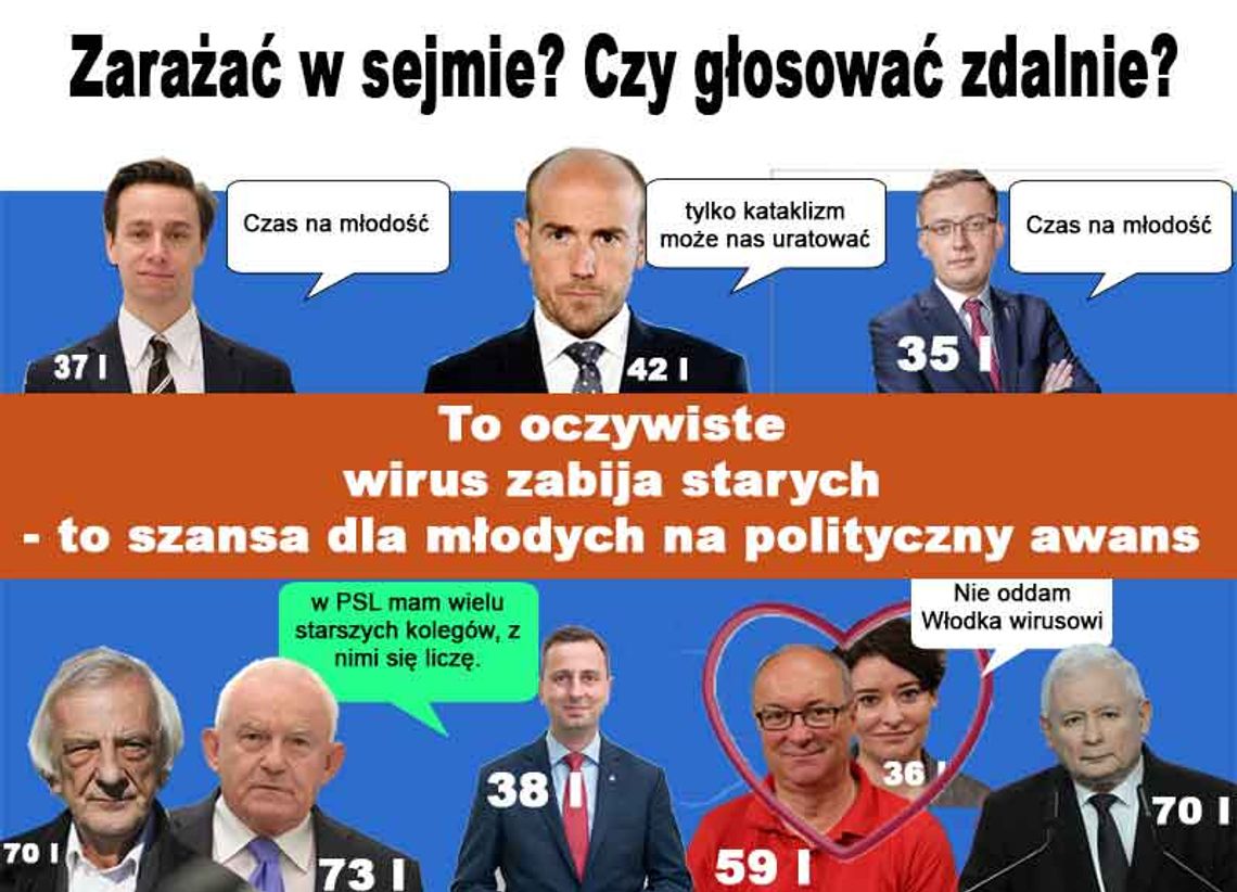 Zarażać w Sejmie, czy głosować zdalnie? - śmierć starych to niepowtarzalna szansa na awans młodych.